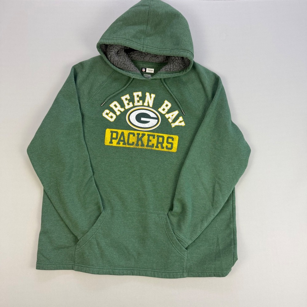 Green Bay Packers Hoodie Sherpa Lined Hood Logo Patch NFL Team Apparel Mens 2XL